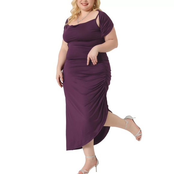 Plus Size Bodycon Dress Spaghetti Strap | Ruched Cowl Neck  Dress 4X - Picture 1 of 7
